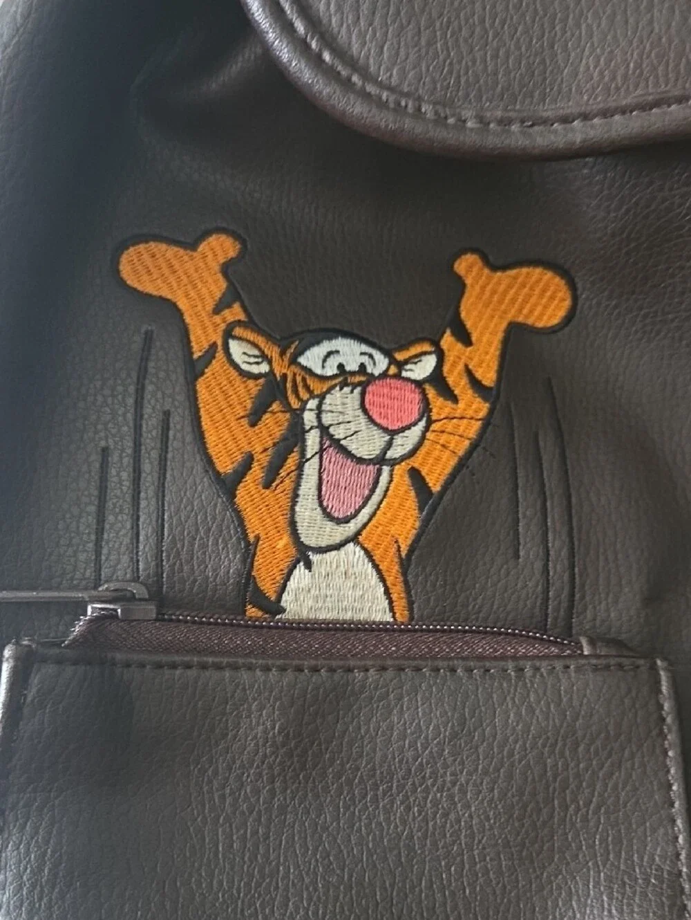 Vintage Winnie the Pooh Embroidered Brown Faux Leather Backpack